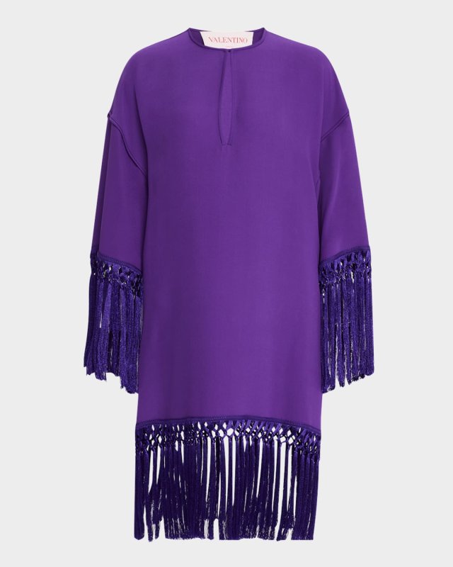 Fringe Long-Sleeve Cady Dress